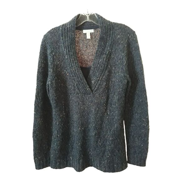 Charter Club Shawl Collar Sweater Women Large Blue Speckle Attached Cami V Piece - Picture 1 of 9